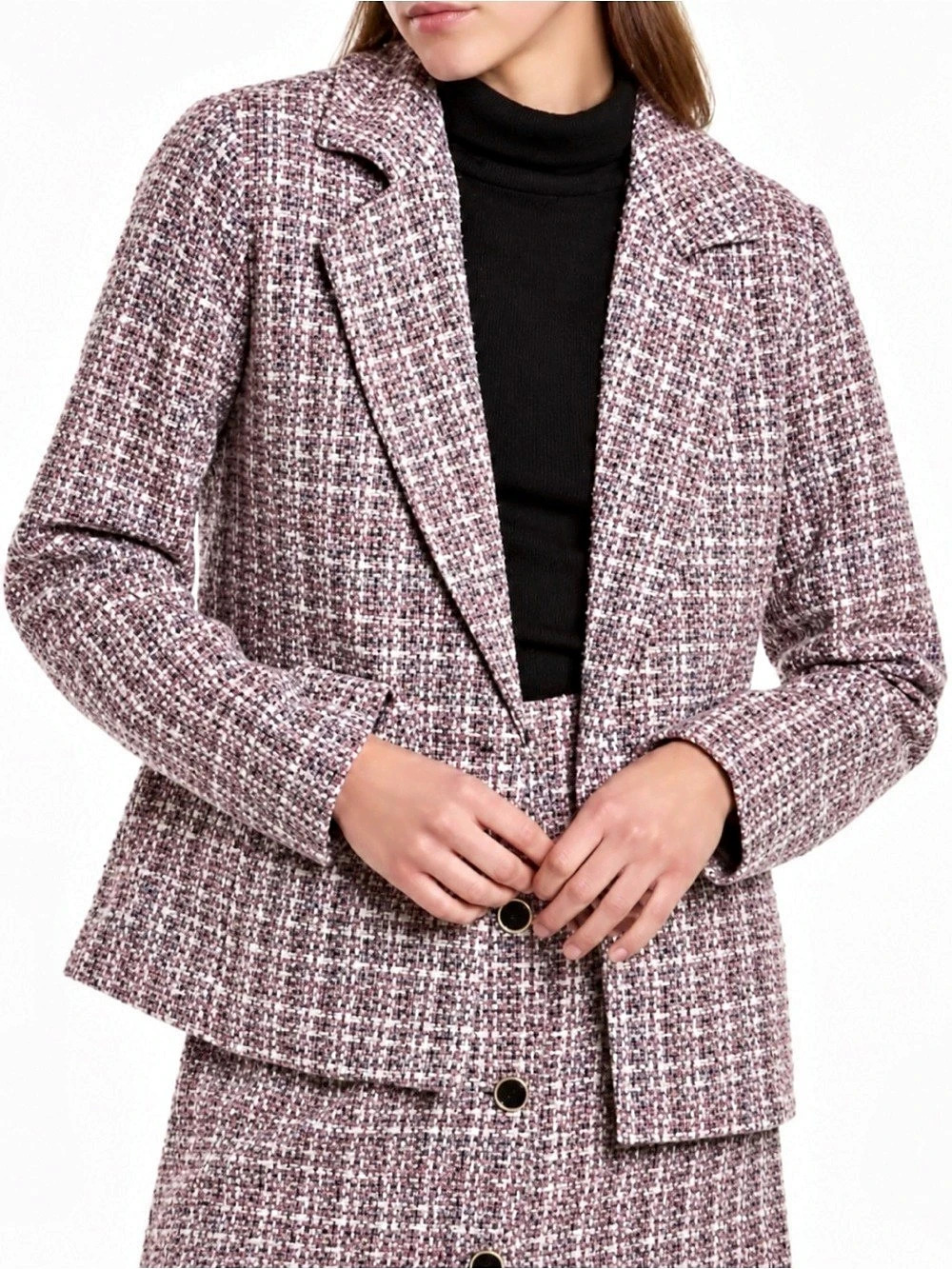 Bagatelle Collection Pink Multicolor Tweed Blazer M Gold Trim Buttons